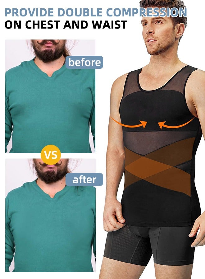 Men'S Compression Shirt Slimming Vest Sleeveless Sweatshirt Vest Tummy Tuck Body Shaper Body Shaping Vest Tummy Tuck Bra Underwear Breathable Mesh Tight Vest Black X  - Image 3