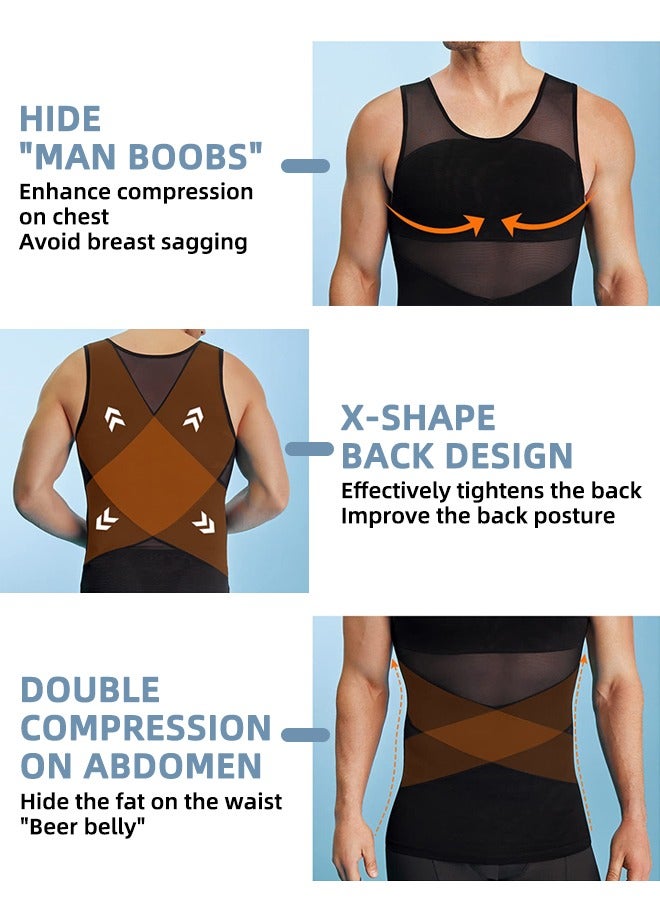 Men'S Compression Shirt Slimming Vest Sleeveless Sweatshirt Vest Tummy Tuck Body Shaper Body Shaping Vest Tummy Tuck Bra Underwear Breathable Mesh Tight Vest Black X  - Image 4