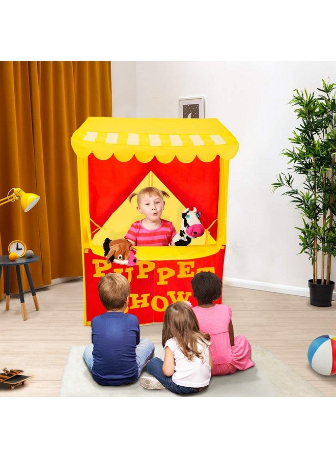 Alvantor Alvantor Lemonade Stand Puppet Show Theater Pretend Playhouse Play Tent Kids on Stage Doorway Table Top Sets for Toddlers Curtain Fordable Rods Children Dramatic Furniture, 28"X20"X41"H, Yellow,8032  - Image 2