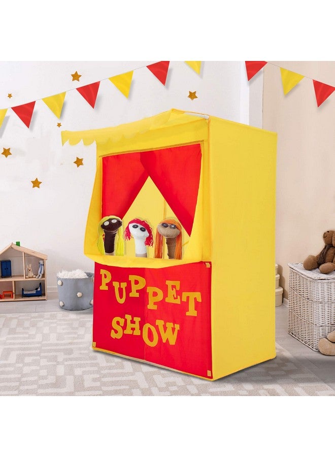 Alvantor Alvantor Lemonade Stand Puppet Show Theater Pretend Playhouse Play Tent Kids on Stage Doorway Table Top Sets for Toddlers Curtain Fordable Rods Children Dramatic Furniture, 28"X20"X41"H, Yellow,8032  - Image 1