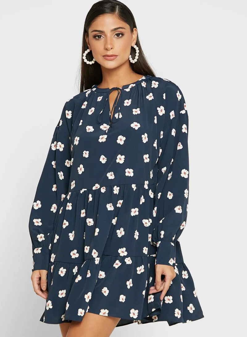GLAMOROUS Balloon Sleeve Printed Dress