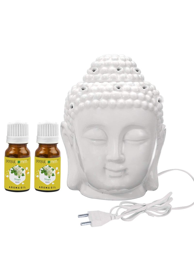 PeepalComm PeepalComm Ceramic Electric Buddha Aroma Diffuser Night Lamp Light with 2 Mogra Aroma Oil 10ml Each for Home Office Hotel Spa 