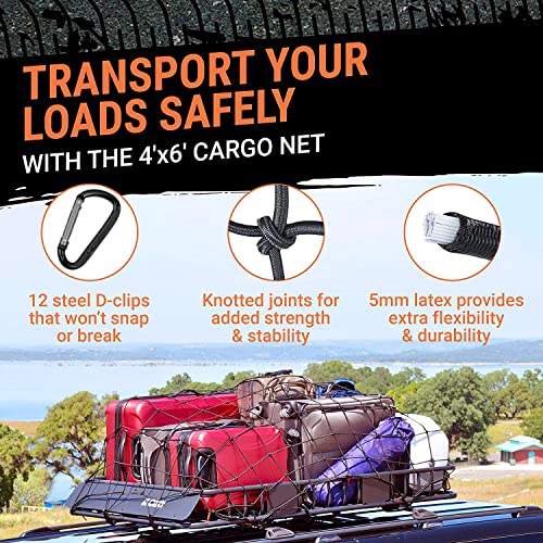 Grit Performance Truck Bed Cargo Net – 4 x 6 Foot, Heavy-Duty Elastic Mesh with 12 Black Clips and Storage Bag for Pickup for Cargo Netting, Securing Loads in Trailers, SUVs & Roof Racks - Image 2