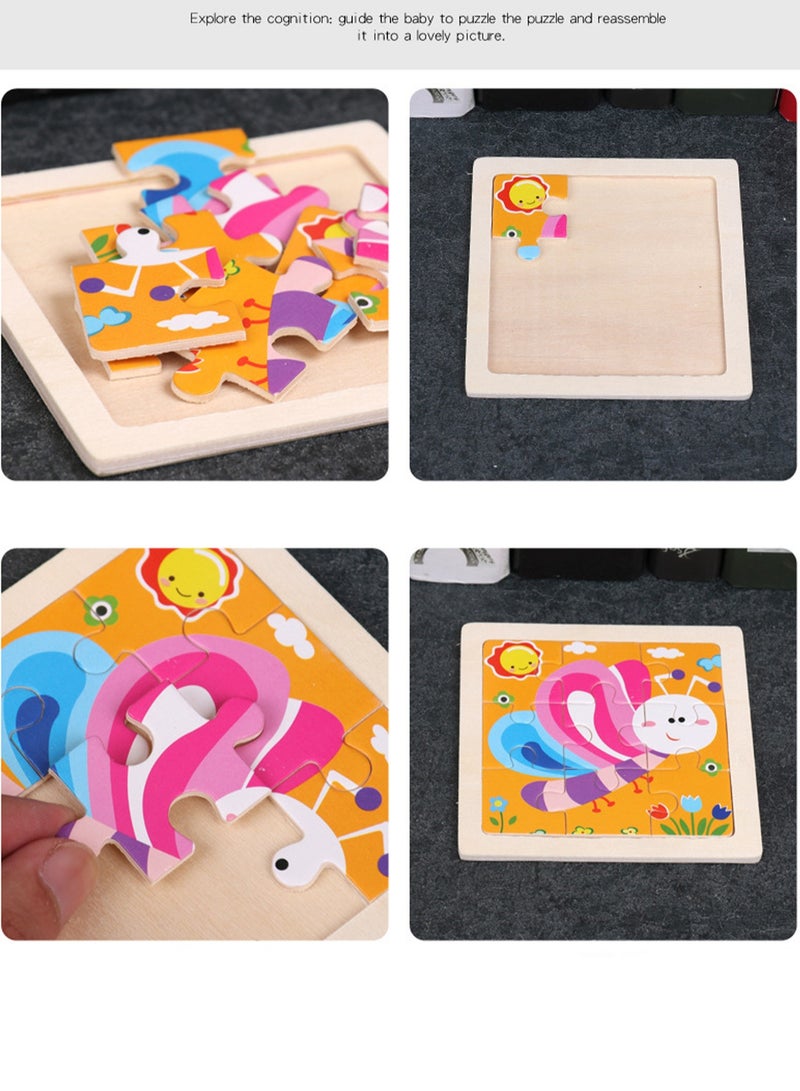 Children's Educational Wooden Cartoon Dinosaur Jigsaw Puzzles Suitable Gift Bag Pack - Image 2