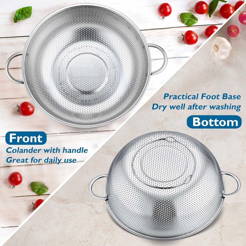 KRESHU 22.5cm Stainless Steel Rice Washing Colander Strainer with Handle Micro-Perforated Pasta Strainer for Clean & Drain Vegetable/Fruit/Pasta/Rice Dishwasher Safe Washing Bowl (Pack of 1) - Image 5