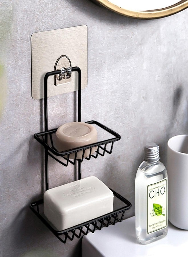 FUNARIC Self‑Adhesive Wall‑Mounted Double‑Layer Soap Dish Holder | Black Mild Steel Sponge Rack for Bathroom, Kitchen & Shower | Rust-Resistant, No‑Drill Magic Sticker Organizer 1PCS - Image 4