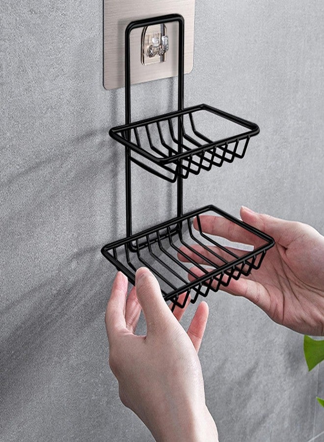 FUNARIC Self‑Adhesive Wall‑Mounted Double‑Layer Soap Dish Holder | Black Mild Steel Sponge Rack for Bathroom, Kitchen & Shower | Rust-Resistant, No‑Drill Magic Sticker Organizer 1PCS - Image 3