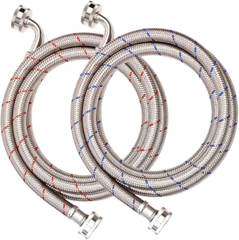 PLUMBINGMASTER 20FT Red and Blue Washer Hoses,2 Pack Stainless Steel Washing Machine Hoses with 90 Degree Elbows,Burst Proof Hot & Cold WaterConnection Inlet Washer Supply Lines - Image 1