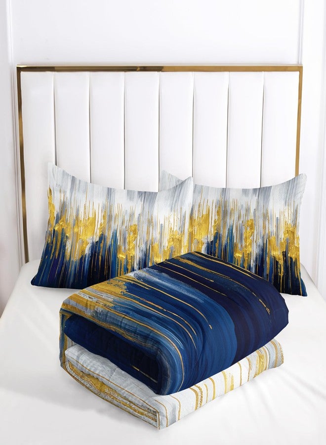 Nttopship Blue White Gold Gradient Color Print Comforter Set King Size,Abstract Art Bedding Set,Patchwork Printed Quilted Set for Teens Adult,with 1 Comforter and 2 Pillow Case - Image 4