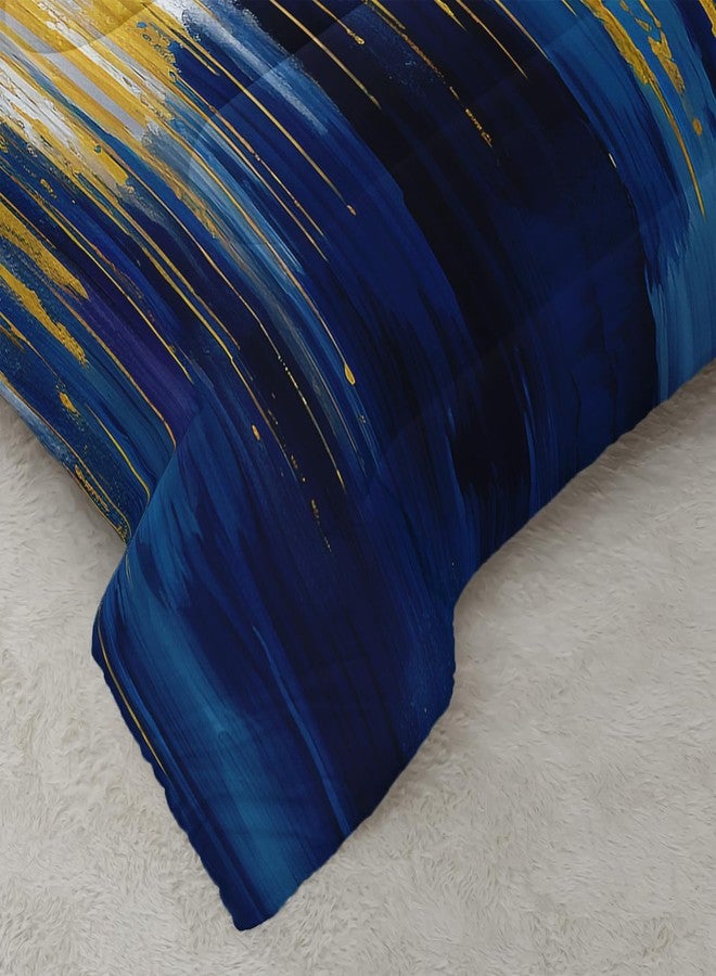 Nttopship Blue White Gold Gradient Color Print Comforter Set King Size,Abstract Art Bedding Set,Patchwork Printed Quilted Set for Teens Adult,with 1 Comforter and 2 Pillow Case - Image 5