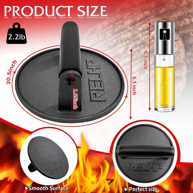 RELHP Burger Press 6.5" Round Smash Burger Press Heavy-Duty Cast Iron Smash Burger Press Burger Press with Black Wood Handle Blackstone Burger Press Burger Smasher Cookouts - Image 2