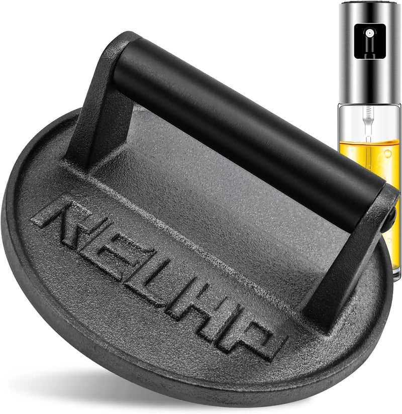 RELHP Burger Press 6.5" Round Smash Burger Press Heavy-Duty Cast Iron Smash Burger Press Burger Press with Black Wood Handle Blackstone Burger Press Burger Smasher Cookouts - Image 1