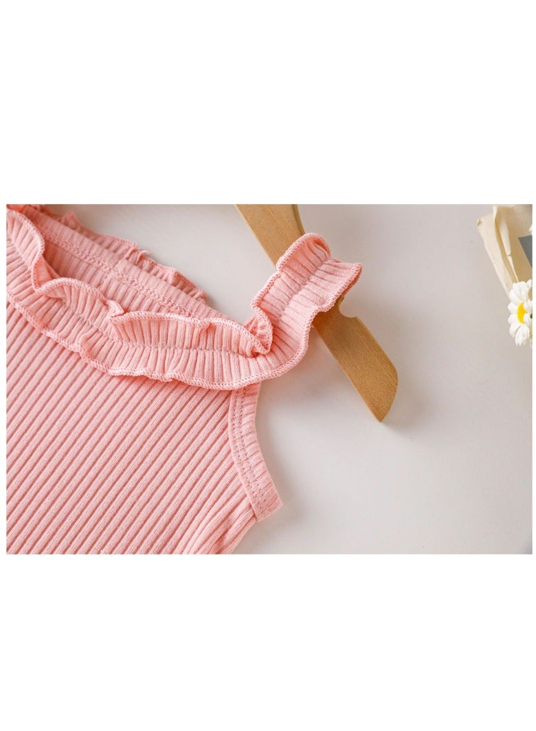 Baby Girls Ruffled Striped Top & Floral Print Skirt Set, Perfect for Summer Daily Wear, Playground, Streetwear, Suitable for Height 90-100cm - Image 4