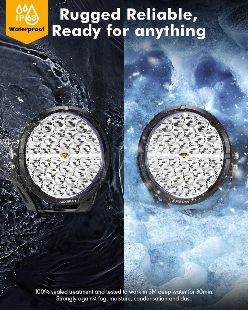Auxbeam RAY-L Series 9 Inch LED Off-Road Lights, Amber White DRL 3 Modes, 318W 34180LM Round Offroad Lighting, Spot Beam Automotive Light Bar, for 4x4 Truck SUV ATV UTV, Pair - Image 5