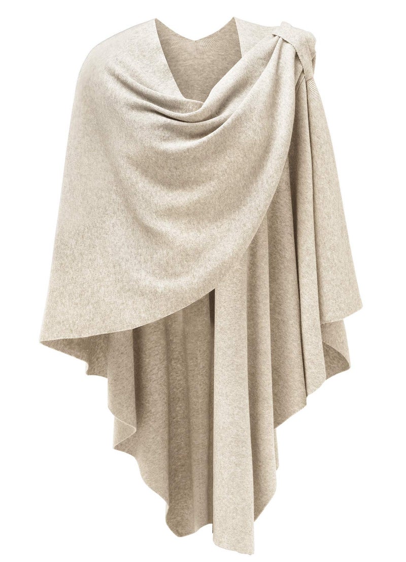 PULI Womens Cream Large Cross Front Poncho Sweater Wrap Topper Knitted Elegant Shawls Cape for Fall Winter - Image 1