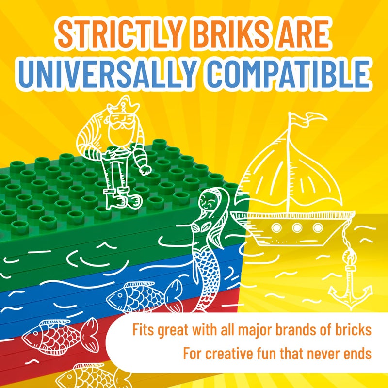 Strictly Briks Building Toy Big Blocks Baseplates - Compatible with Lego Duplo for Toddlers & Kids, 12 Pack Flat Bottom Plate, 7.5 x 3.75 in, Kids, Basic Colors - Image 4
