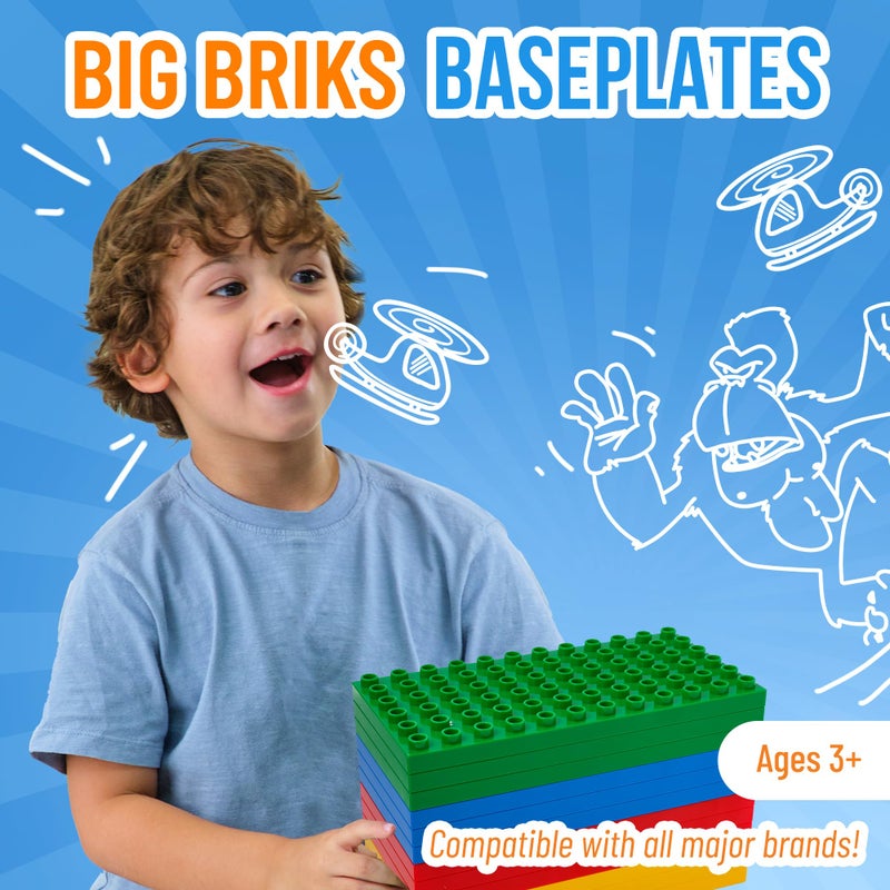 Strictly Briks Building Toy Big Blocks Baseplates - Compatible with Lego Duplo for Toddlers & Kids, 12 Pack Flat Bottom Plate, 7.5 x 3.75 in, Kids, Basic Colors - Image 2