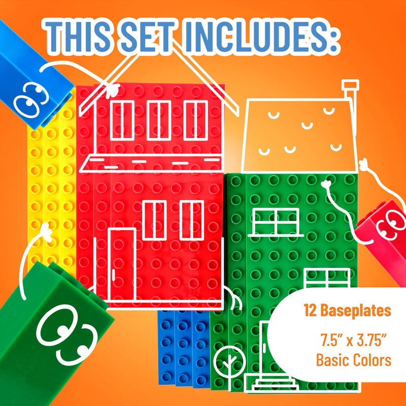 Strictly Briks Building Toy Big Blocks Baseplates - Compatible with Lego Duplo for Toddlers & Kids, 12 Pack Flat Bottom Plate, 7.5 x 3.75 in, Kids, Basic Colors - Image 3