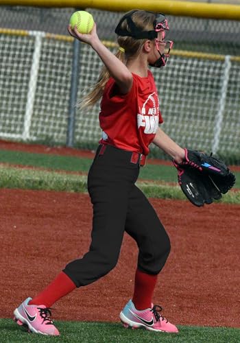 Stelle سروال كرة السلة للفتيات للأطفال سروال البيسبول سريع الرمي مع جيوب (أسود، L) - Image 3