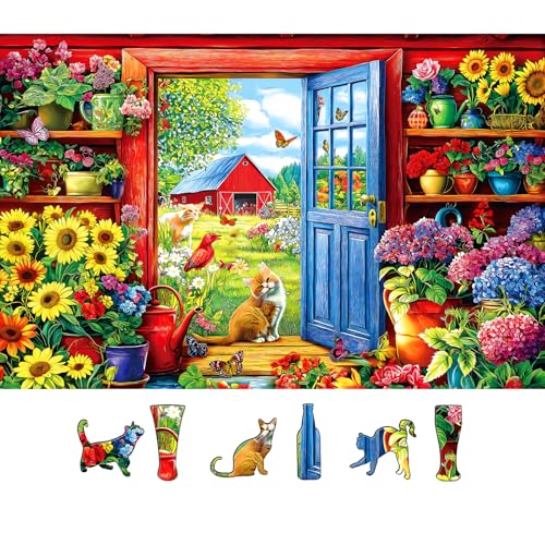 MINIWAN 500 Pieces Puzzle for Adults Flowers House Puzzle Recycled Cardboard Jigsaw Puzzles 500 Pieces Challenging Game Home Decor Birthday Party Gift Toy 23 x 15 inch - Image 1