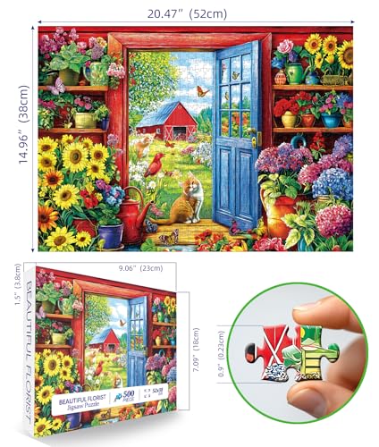 MINIWAN 500 Pieces Puzzle for Adults Flowers House Puzzle Recycled Cardboard Jigsaw Puzzles 500 Pieces Challenging Game Home Decor Birthday Party Gift Toy 23 x 15 inch - Image 5