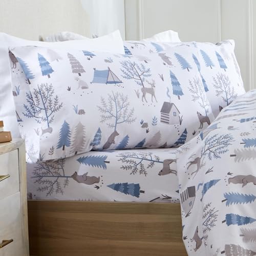 Market & Place 100% Turkish Cotton Flannel Sheet Set | 4 Piece Deep Pocket Novelty Cozy Winter Bed Sheets | Double Brushed for Extra Softness & Comfort | Alpine Collection (King, Winter Wildlife) - Image 1