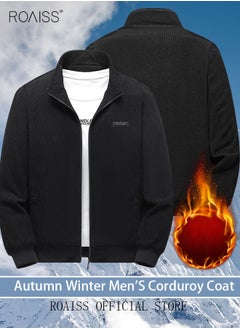 roaiss Men's Autumn And Winter Coat Corduroy Cotton Jacket Sherpa Lined Warm Winter Trucker Jackets Basic Stand Collar Coats  - Image 3
