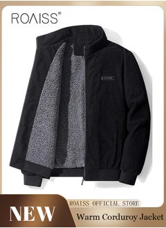 roaiss Men's Autumn And Winter Coat Corduroy Cotton Jacket Sherpa Lined Warm Winter Trucker Jackets Basic Stand Collar Coats  - Image 2