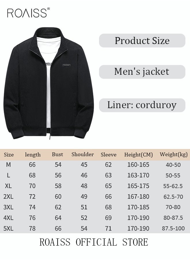 roaiss Men's Autumn And Winter Coat Corduroy Cotton Jacket Sherpa Lined Warm Winter Trucker Jackets Basic Stand Collar Coats  - Image 4