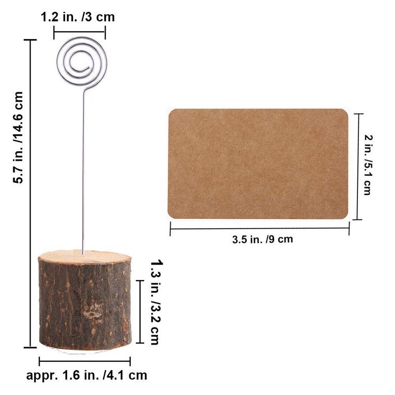 Toncoo Toncoo 10Pcs Premium Wood Place Card Holders with Swirl Wire and 20 Pcs Kraft Place Cards  Rustic Wood Table Number Holders Stands  Name Cards Photo Holders for Wedding Party Sign Food Cards Label - Image 2