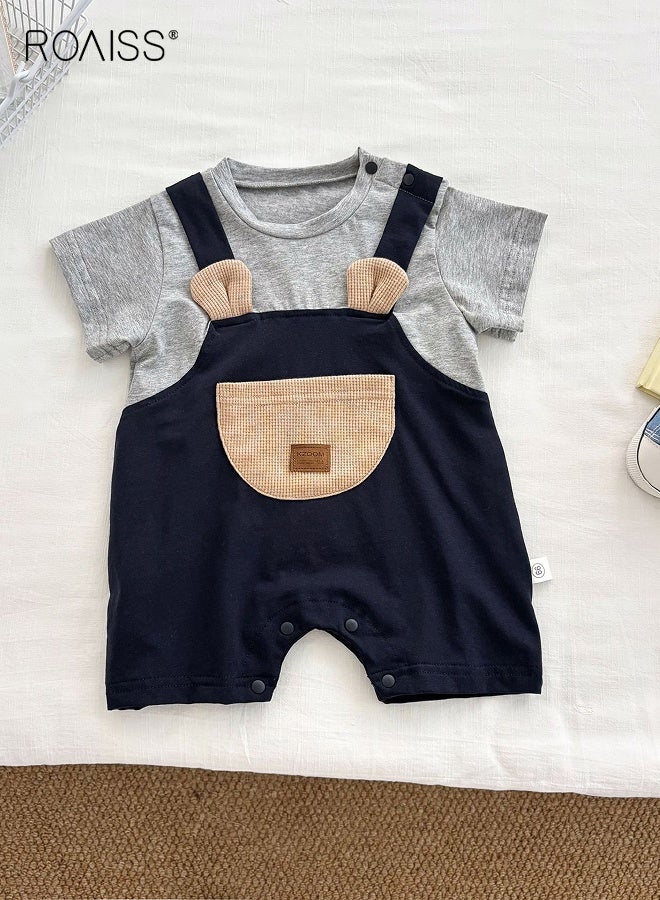 roaiss Baby Boys Romper, Short Sleeve Baby Jumpsuit with Snap Closure, Cozy One-piece Bodysuit for Little Boys, Adorable Summer Clothes for Newborns - Image 2
