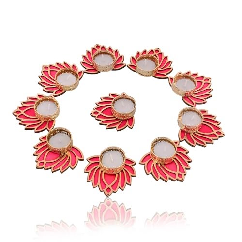 CraftVatika Handmade Lotus Tealight Candle Holder Set of 4 for Diwali Home Navratra Onam Decoration Diwali Diya Tealight Candle Holder (Including Tealight) (Golden, 8.8 CM Length) (Set of 4) - Image 5