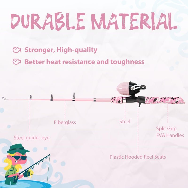 WIDDEN Kids Fishing Pole, Portable Telescopic Kids Fishing Poles for Girls, Fishing Rod and Reel Combo Kit with Tackle Box, Bag, Fishing Net, Best Fishing Pole for Toddler Youth (Light Pink) - Image 5