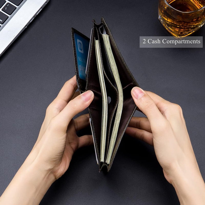 بول كابتن محفظة كبيرة السعة من الجلد الطبيعي ثنائية الطية/حاملة بطاقات ائتمان للرجال مع 15 فتحة للبطاقات QB-027 - Image 5