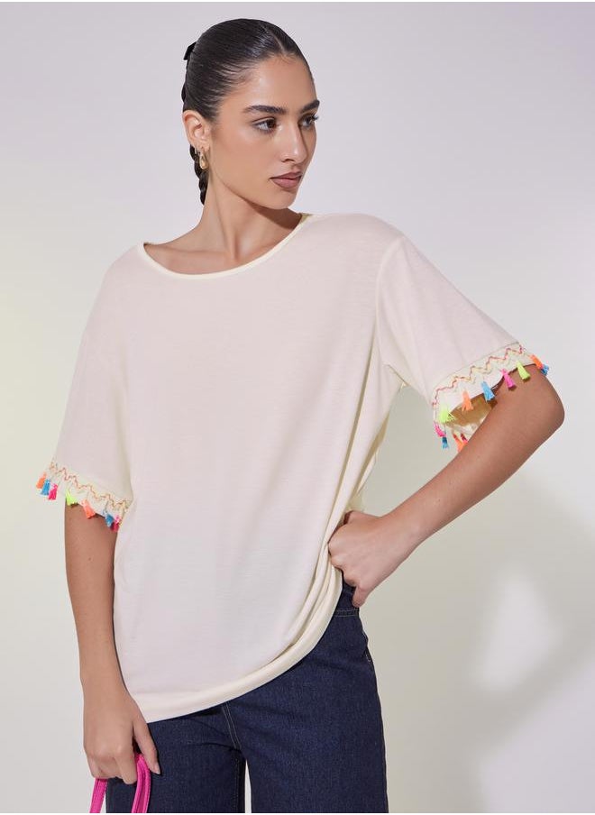 Take Two Tasselled Lace Detail Relaxed Fit T-Shirt  - Image 2
