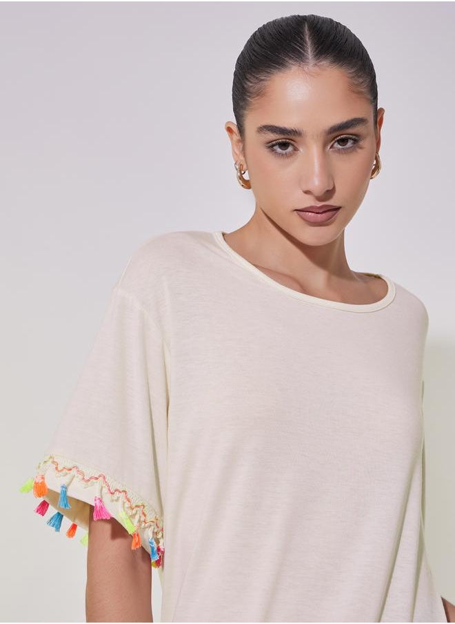 Take Two Tasselled Lace Detail Relaxed Fit T-Shirt  - Image 1