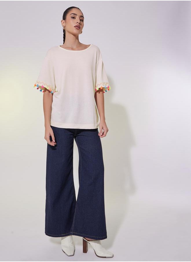 Take Two Tasselled Lace Detail Relaxed Fit T-Shirt  - Image 3
