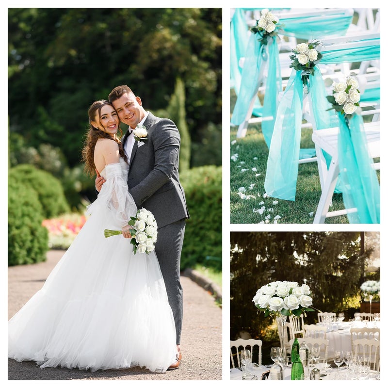 Wondrus Bulk Artificial Flowers 50 PCS, Fake Velvet Silk White Roses with Long Stems Realistic Bouquet for Wedding Centerpieces, Faux Arrangement for Home Table Decor - Image 4