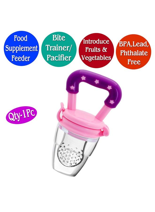 Fruit Food Feeder Pacifier Nibbler With Silicon Mesh In Box Packing (Pink Pack Of 1)