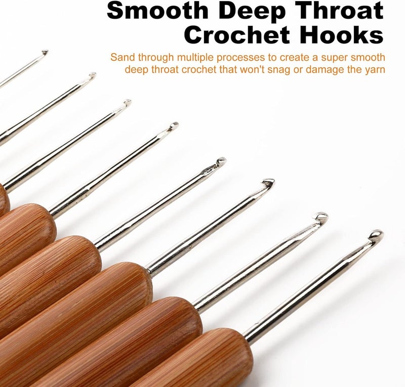 Tusmad 20pcs Bamboo Crochet Hooks Needles Knit Weave Craft Yarn DIY Sewing Tools Knitting Bamboo Crochet Hook Set with Case DIY Tools - Image 2
