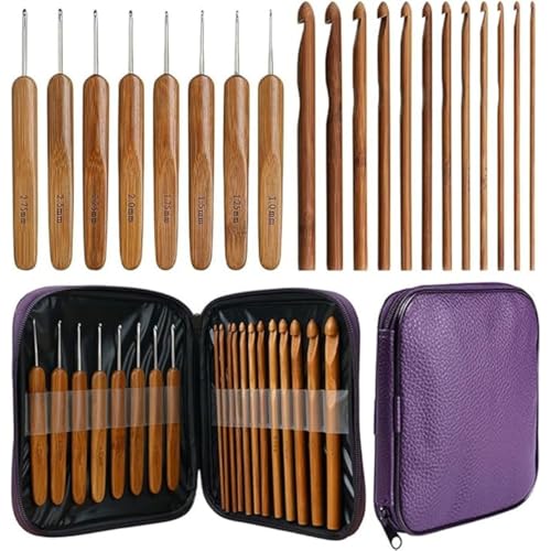 Tusmad 20pcs Bamboo Crochet Hooks Needles Knit Weave Craft Yarn DIY Sewing Tools Knitting Bamboo Crochet Hook Set with Case DIY Tools - Image 1