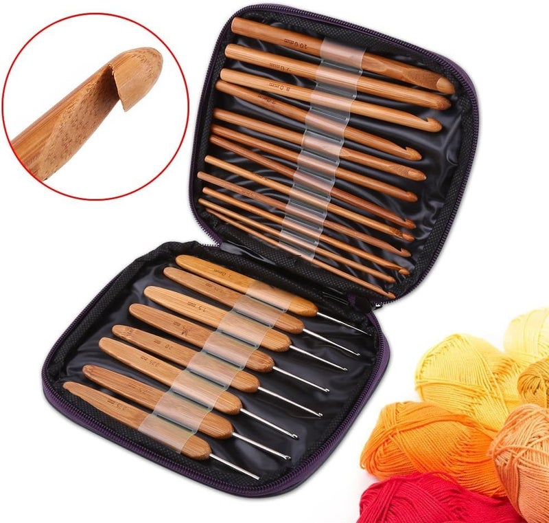 Tusmad 20pcs Bamboo Crochet Hooks Needles Knit Weave Craft Yarn DIY Sewing Tools Knitting Bamboo Crochet Hook Set with Case DIY Tools - Image 4