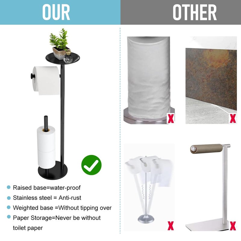 Supvox® Toilet Paper Roll Holder 25.79 INCH Toilet Paper Stand for Bathroom 4 Rolls Capacity Top Mobile Phone Tray Design Stainless Steel Kitchen Tissue Stand Tissue Roll Holder for Kitchen - Image 4