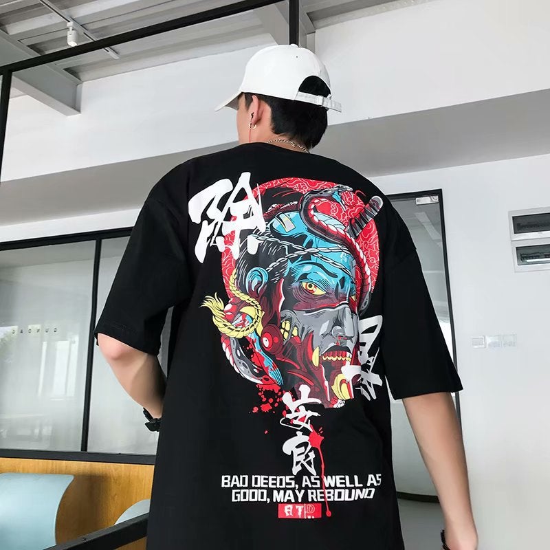 Harajuku Hong Kong style five sleeve T-shirt men's 19 summer new fashion casual loose crew neck half sleeve shirt a generation of hair - Image 2