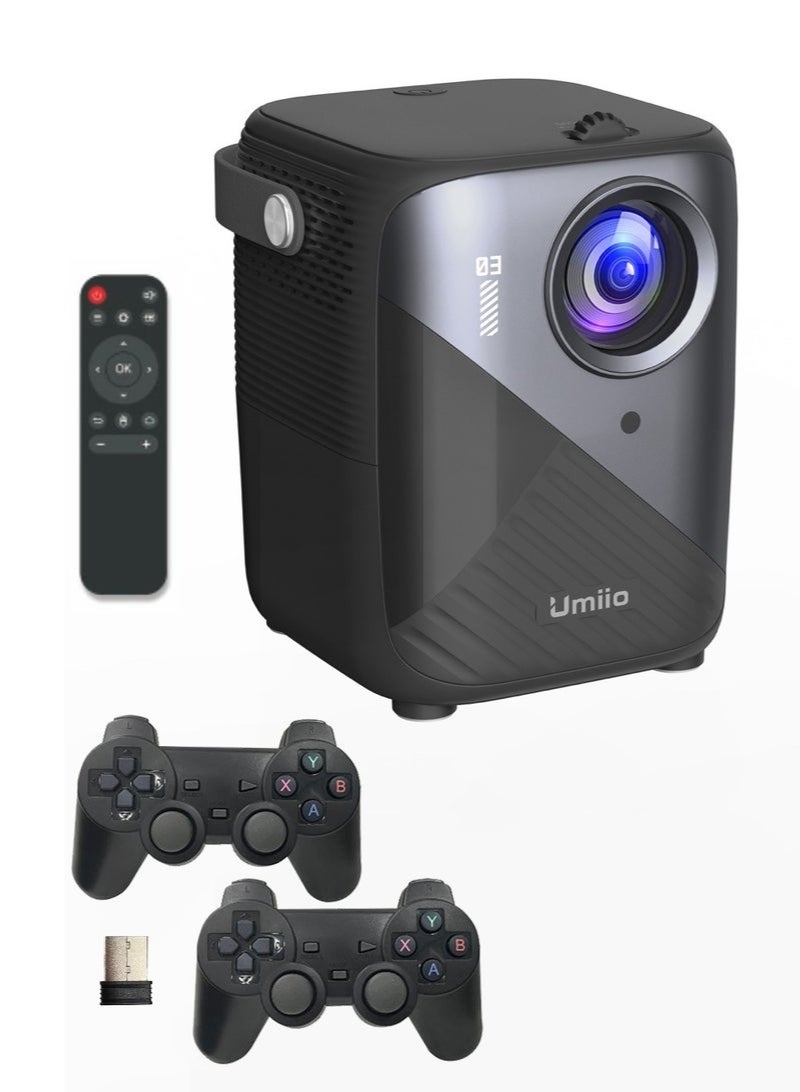 Umiio 4K Portable Gaming Projector – LED Light Source, Bluetooth & WiFi, Android Screen Projector with HDMI/USB/SD Support, Remote Control & Two Wireless Game Controllers for Home Theater & Gaming - Image 1