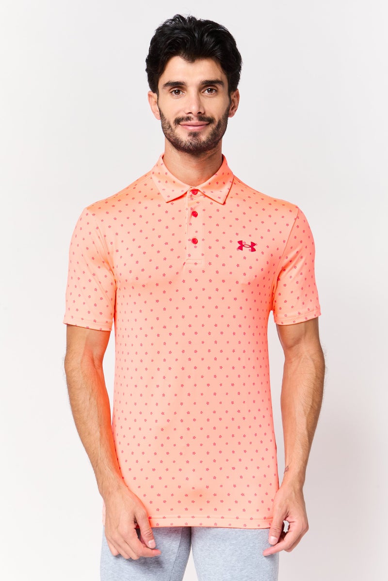 UNDER ARMOUR Men Loose Fit Short Sleeve Playoff Outdoor Polo Shirt, Coral - Image 1