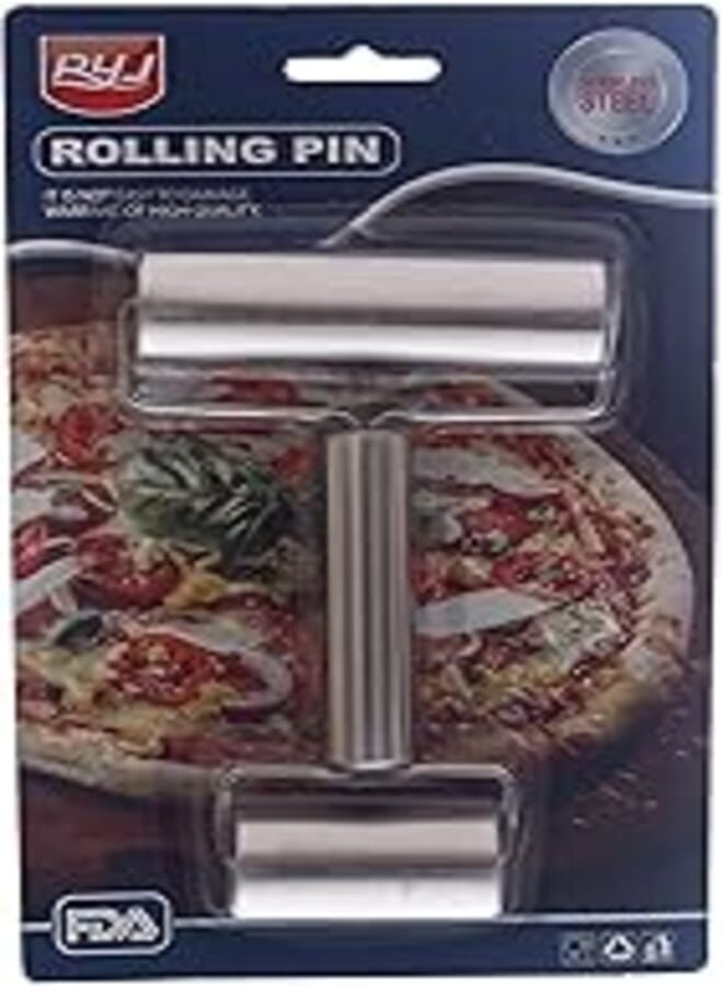 Double Stainless Steel Rolling Pin With Handle - Silver