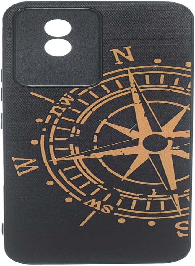 Boter. Plastic 3D Shockproof Back Case Designed With Raised Edge To Protect Camera lens Compass Printed Suitable For VIVO Y02 - Black Light Brown