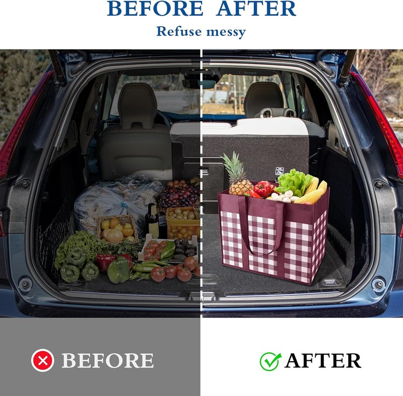 WISELIFE Reusable Grocery Shopping Bags 10 Pack Large Foldable Tote Bags Bulk, Long Handle for Shopping Groceries Clothes (Plaid C) - Image 4