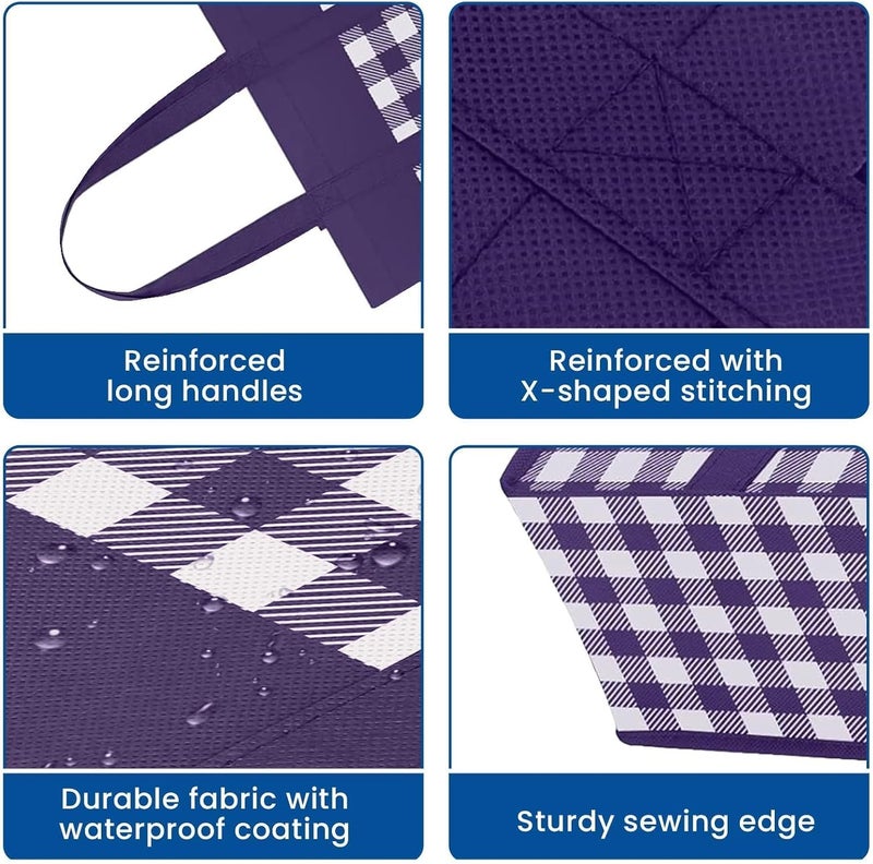 WISELIFE Reusable Grocery Shopping Bags 10 Pack Large Foldable Tote Bags Bulk, Long Handle for Shopping Groceries Clothes (Plaid C) - Image 5